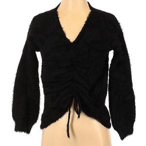 Truly Yours Pullover Long Sleeve Vneck Solid Black Boho Sweater Women's S/M